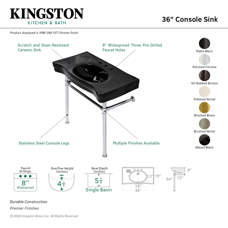 Kingston Brass Imperial Ceramic Rectangular Console Bathroom Sink with
